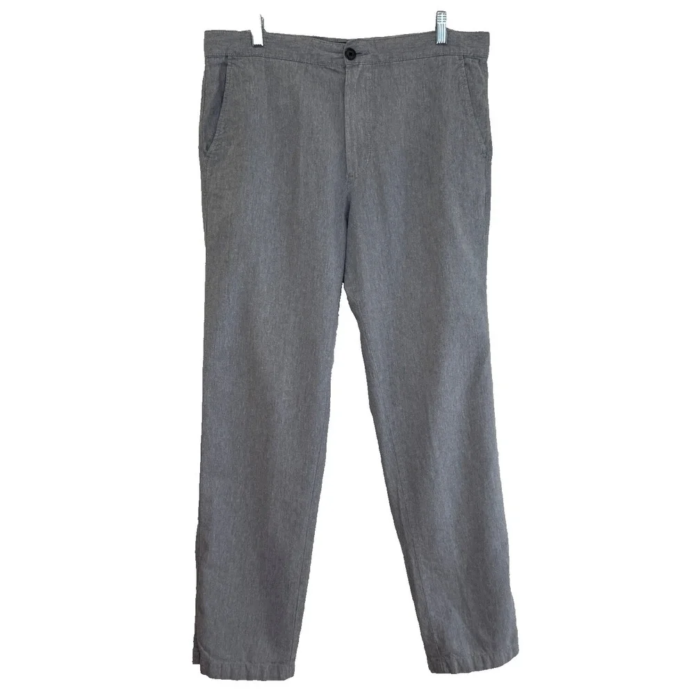 Marc Anthony Chino Pants Mens 34x32 Light Gray Linen Blend Slim Fit Straight Leg